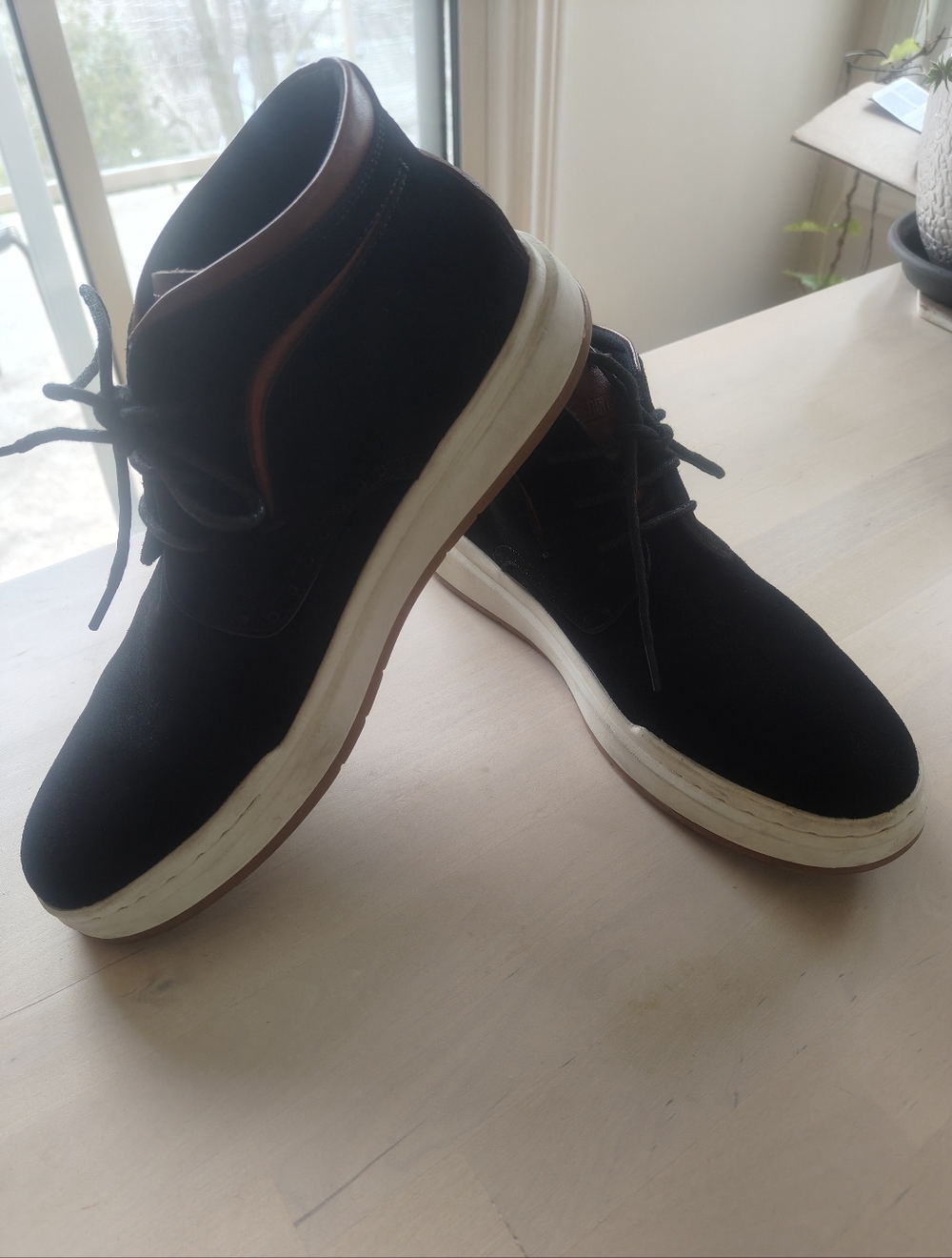 Stacy Adams Black Suede Lace Up Chukka Boots with Brown Trim